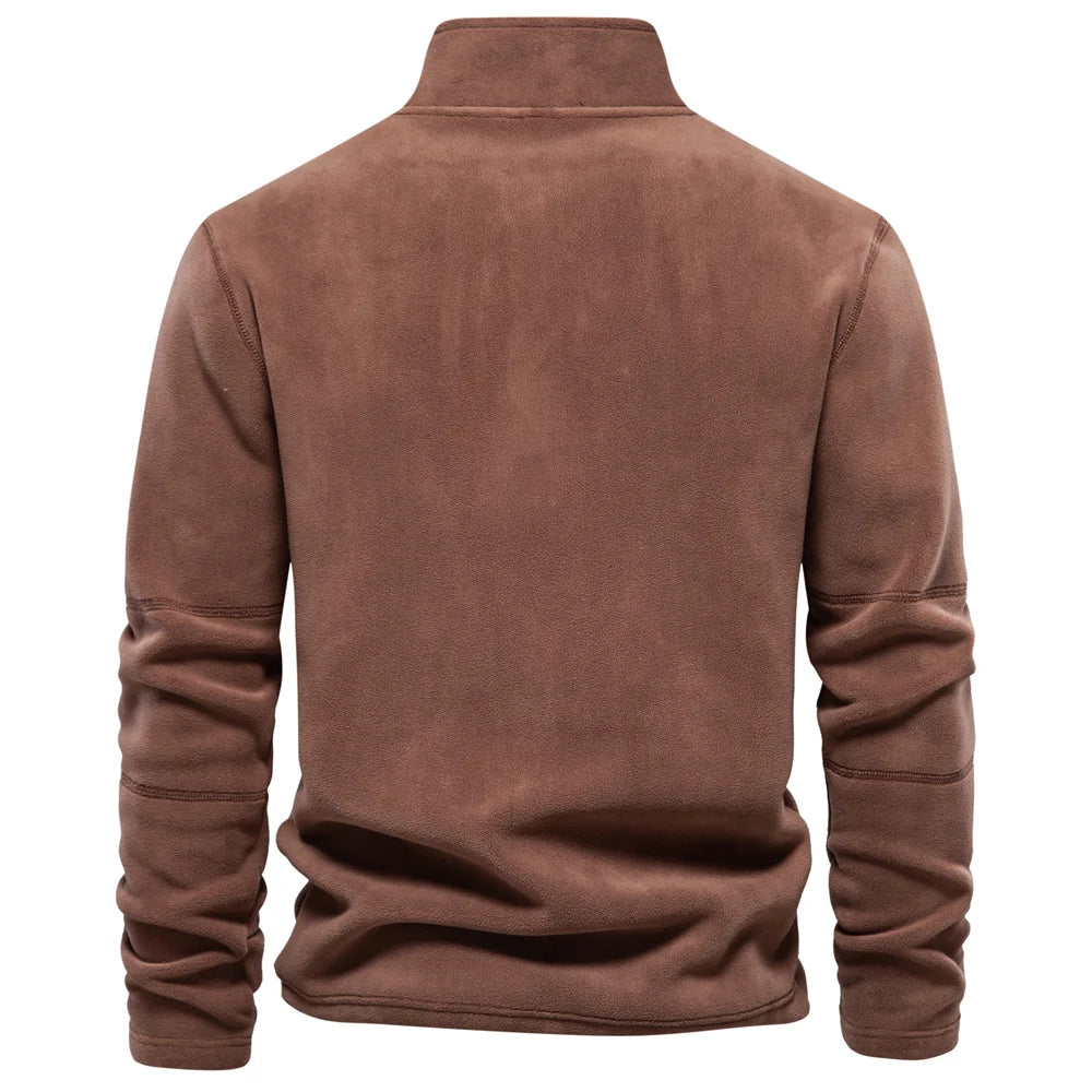 Brown fleece jacket shown from the back on a white background