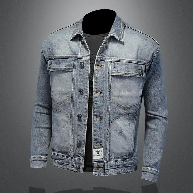 Denim jacket on a gray background