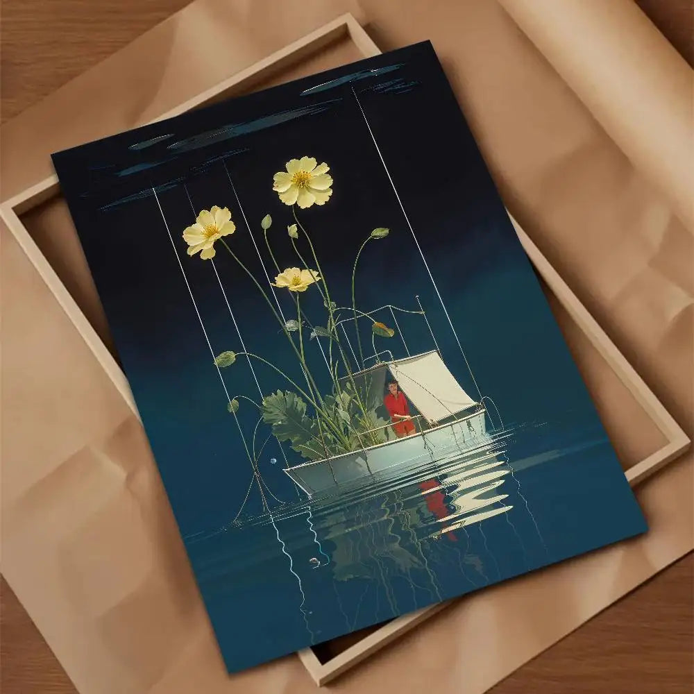 Green Jiangnan self-adhesive landscape art poster in modern Asian style for living room wall decor