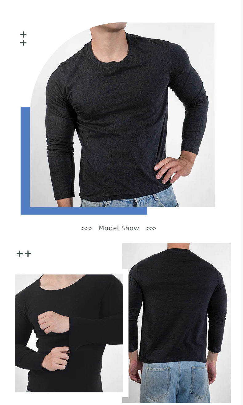 men’s white long sleeve cotton crew neck t-shirt casual fit