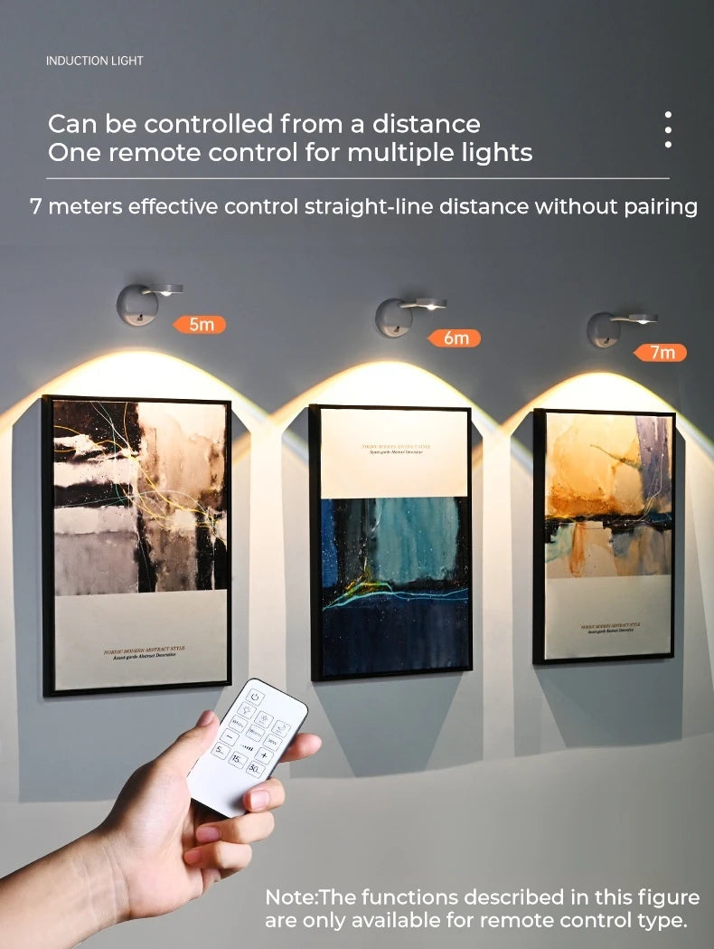 Induction light fixture with remote control demonstrating effective control range.