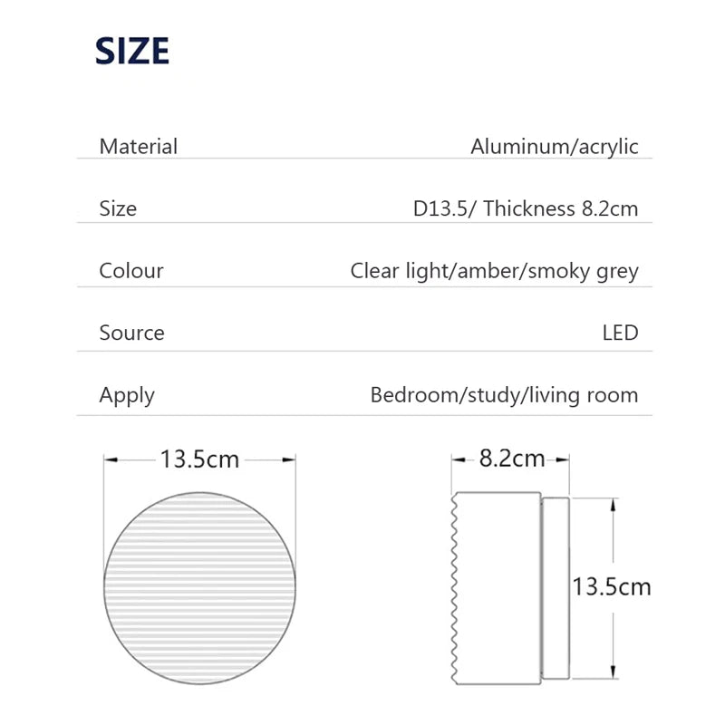 Product size and specifications table with dimensions and material details.
