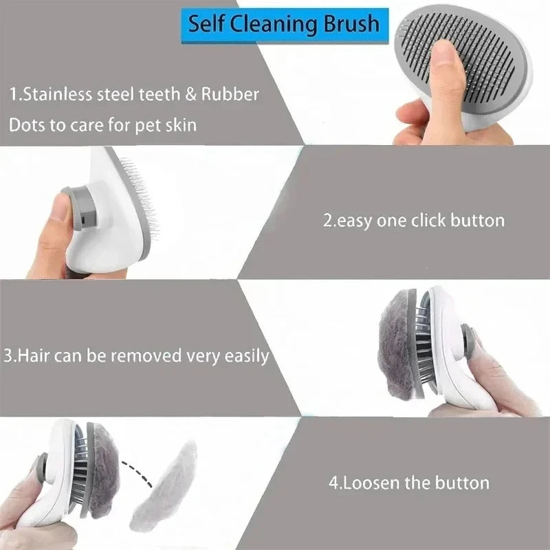 Self cleaning brush with features highlighted on a gray background