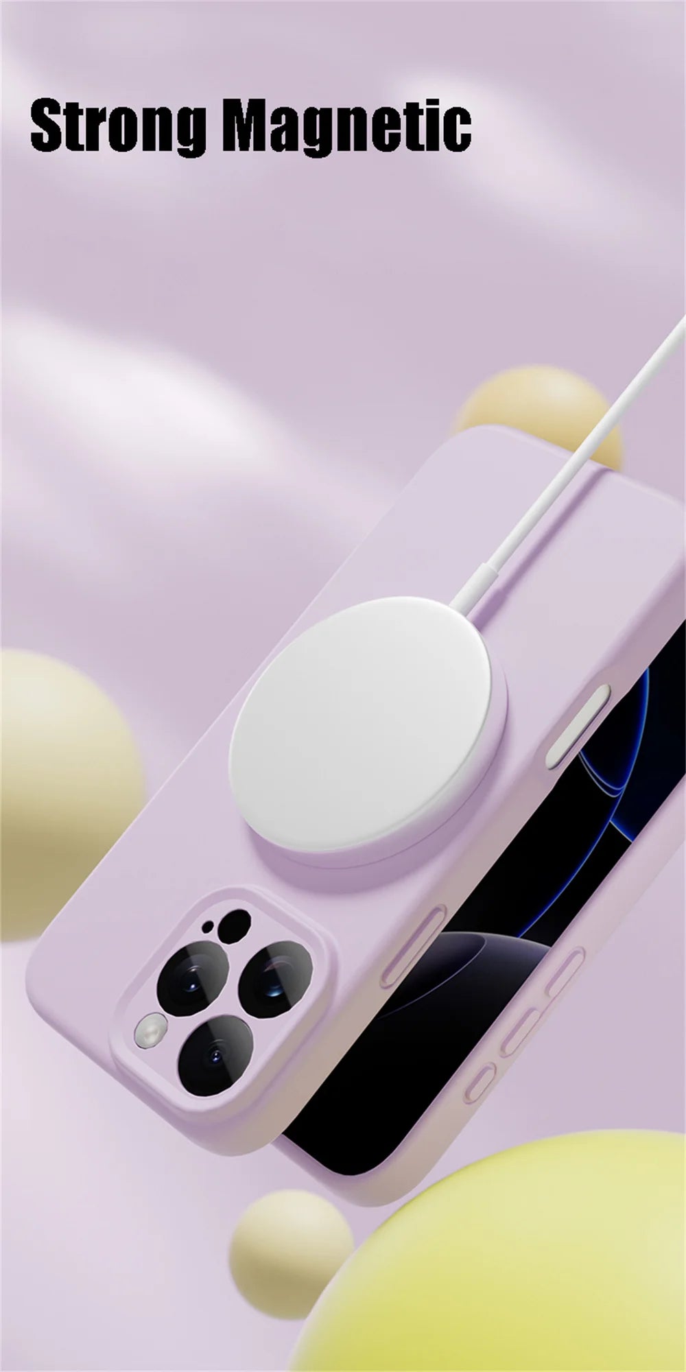Smartphone with a magnetic pop socket on a light purple background
