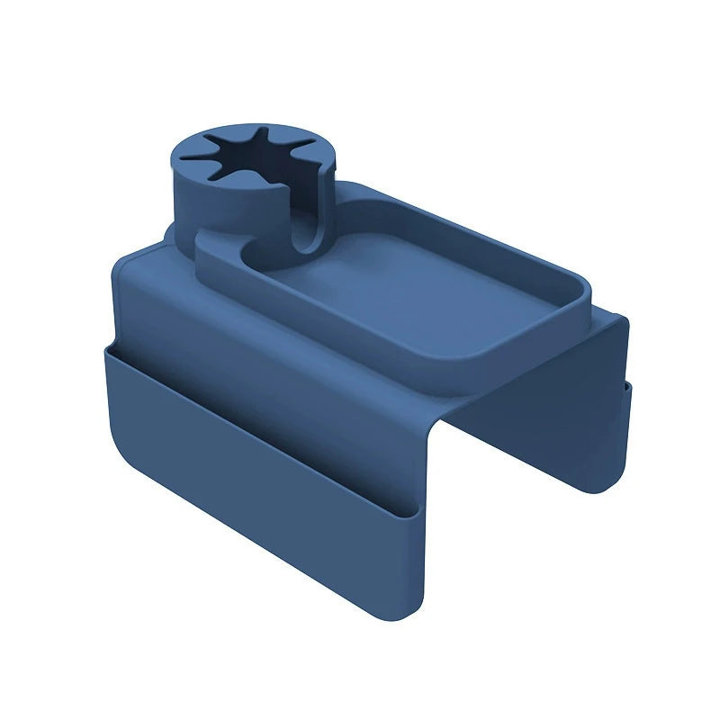 Close up of a blue colour silicone sofa cup holder and storage tray 