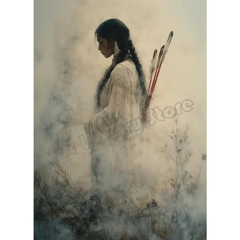 Abstract Mythology Goddess Native American Portrait Wall Art Poster Print