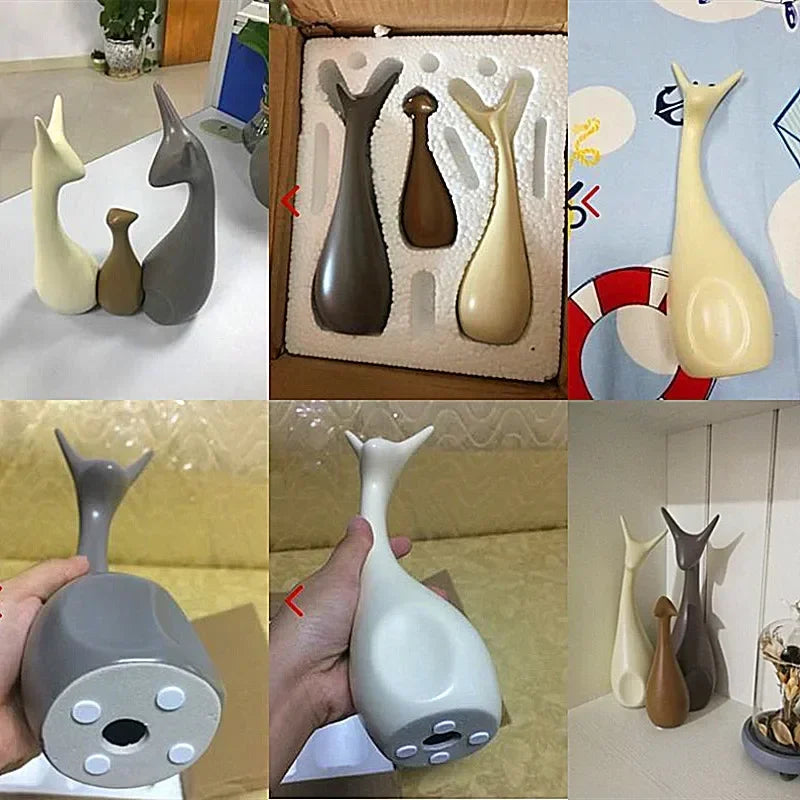 Collage of ceramic animal figurines in various poses and settings.