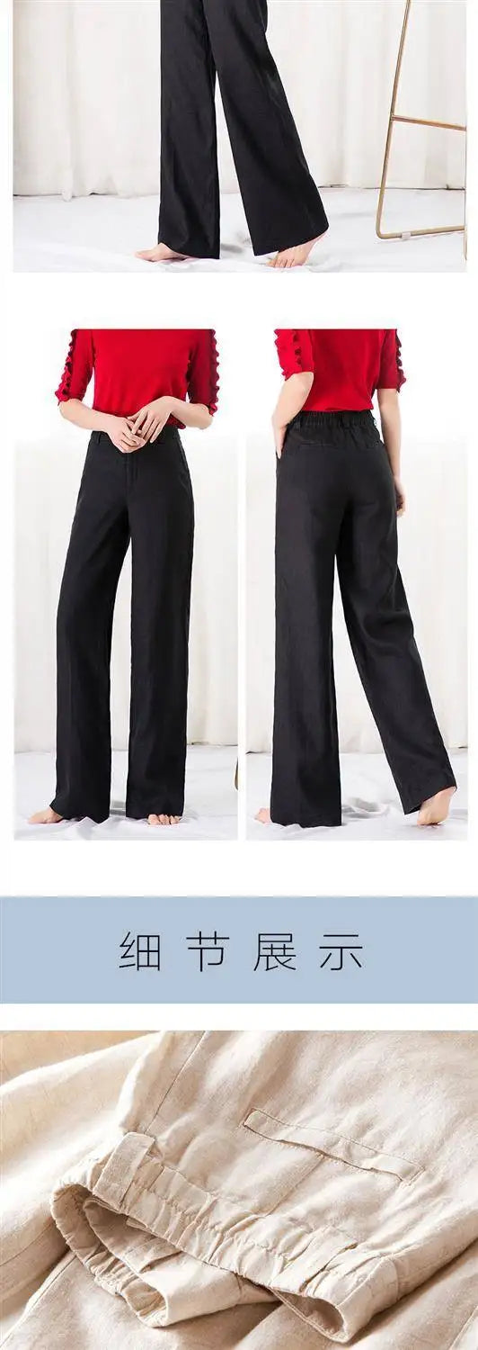 Women’s Cotton Linen Wide Leg Pants – High Waist Loose Fit Summer Trousers, Full Length Casual