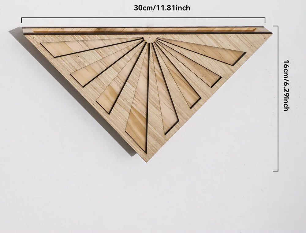 Wooden decorative planter with measurements on a white background