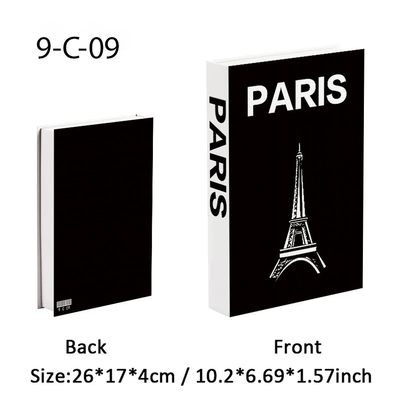 Storage Book with 'PARIS' and Eiffel Tower design on black cover, showing front and back views.