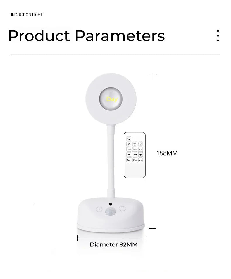 Induction light with dimensions on a white background