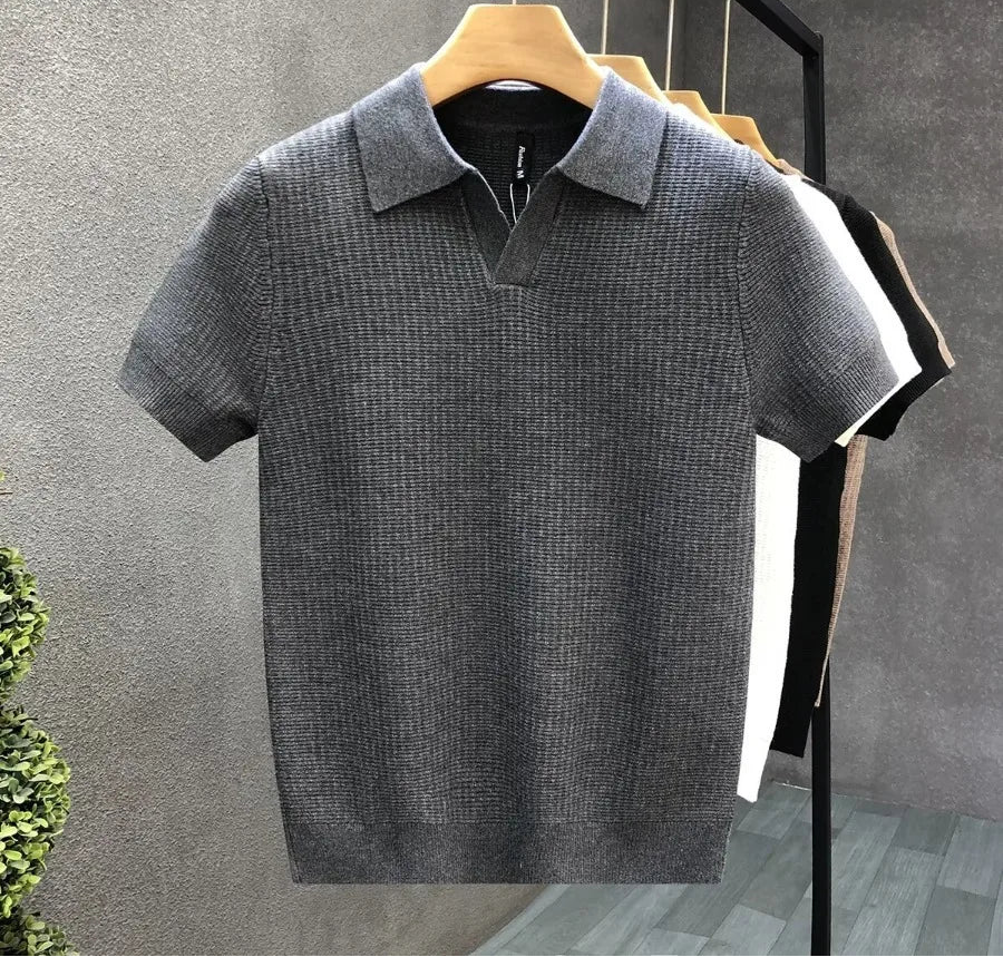 Men’s Knit Polo Shirt – Slim Fit Short Sleeve Summer Top