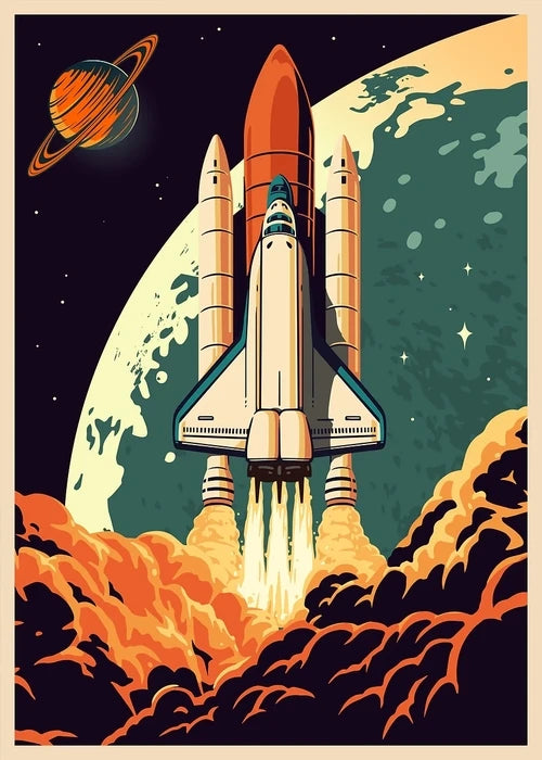 Vintage Space Wall Art – Retro Astronaut & Rocket Illustration Canvas Prints