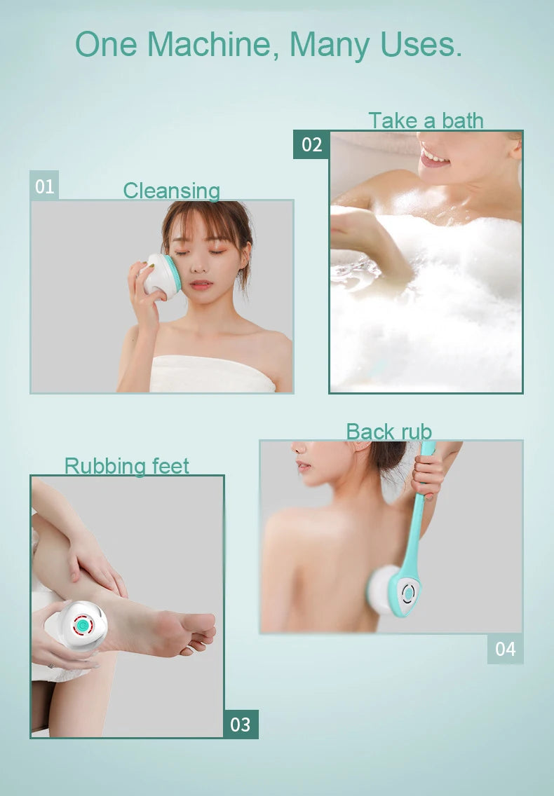 Product demonstration showing various uses of a handheld cleaning device.