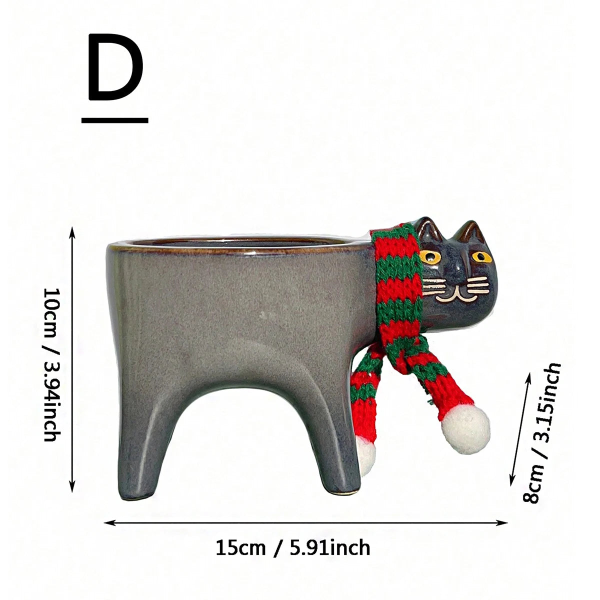 Bottle Green ceramic cat planters size guide