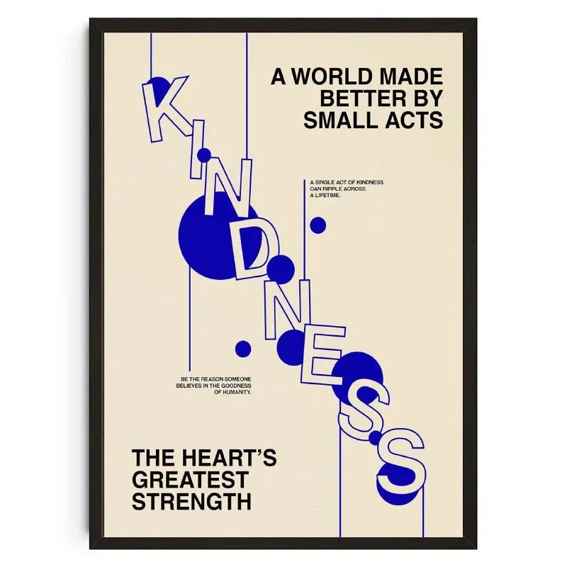 Poster with motivational text and blue geometric design on a beige background