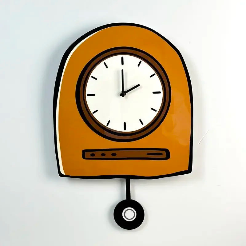 Wall clock with a brown frame and white face on a light gray background