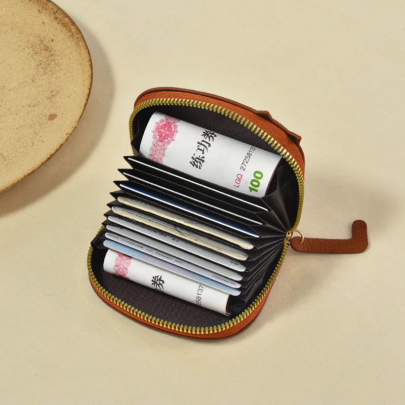 Card holder with cards on a beige background