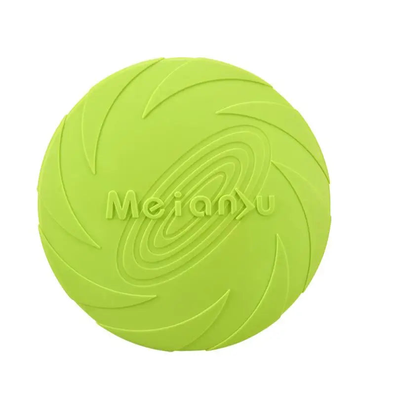 Green frisbee with 'Meianu' branding on a white background