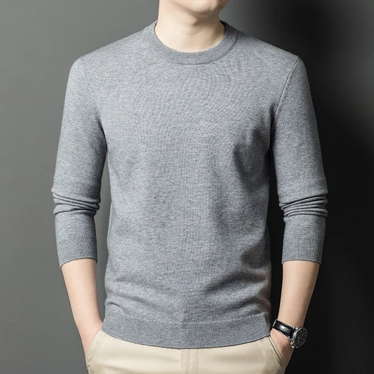 Men’s Classic Knit Sweater – Round Neck Long Sleeve Casual Pullover for Autumn/Winter