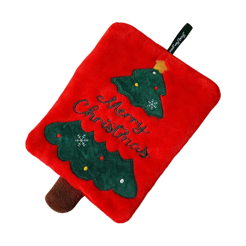 Merry Christmas Cartoon Hand Towels – Soft Coral Fleece Hanging Towels with Santa, Reindeer, Tree & Snowman Designs