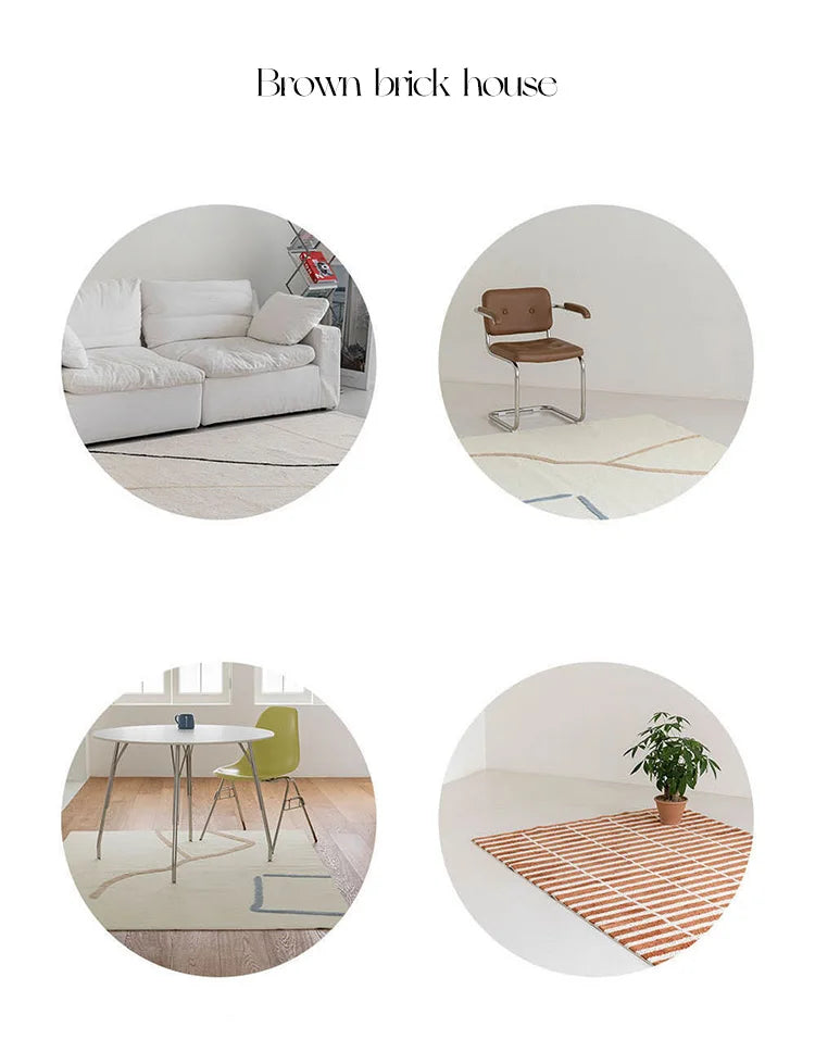 Collage of interior design elements including a sofa, chair, table, and plant on a white background.