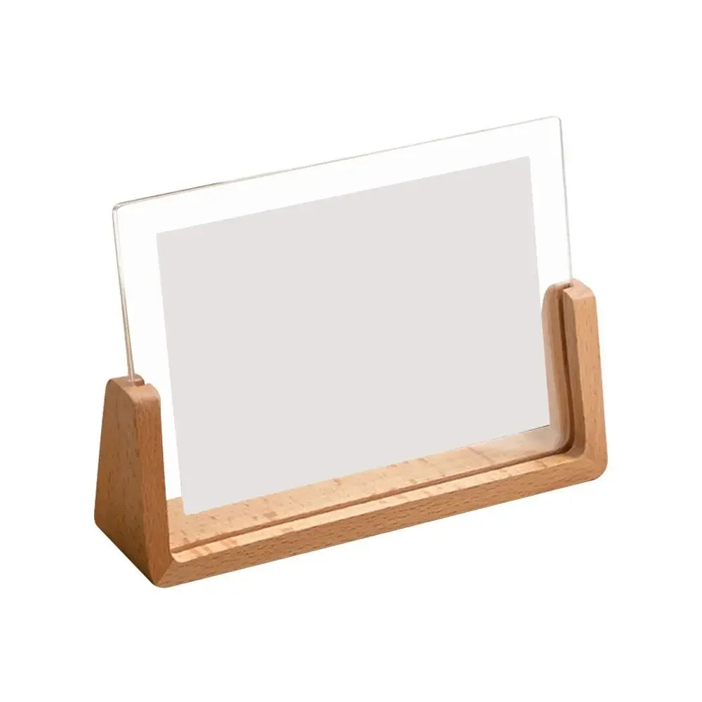 Wooden photo holder with clear acrylic front on a white background