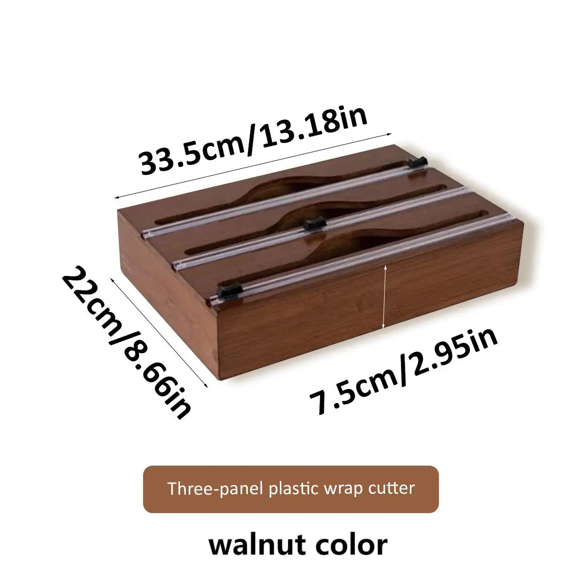 Bamboo kitchen wrap dispenser with integrated foil and cling film cutter