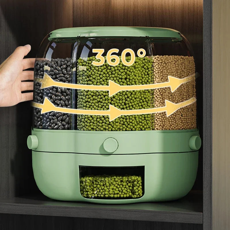 360° rotating cereal and grain dispenser with multiple compartments