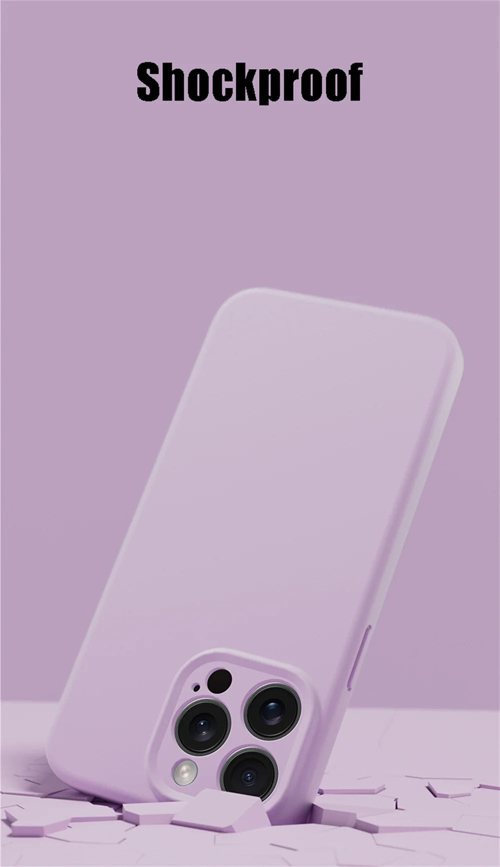 Purple shockproof phone case on a light purple background