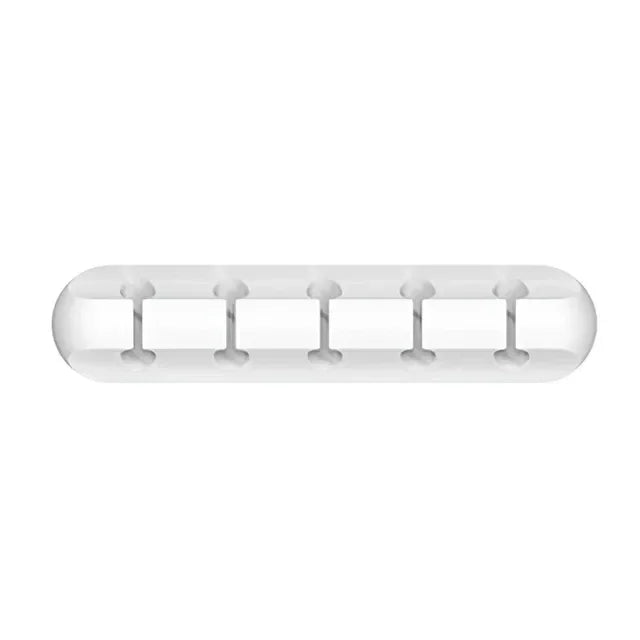 White plastic rail with four hooks on a white background