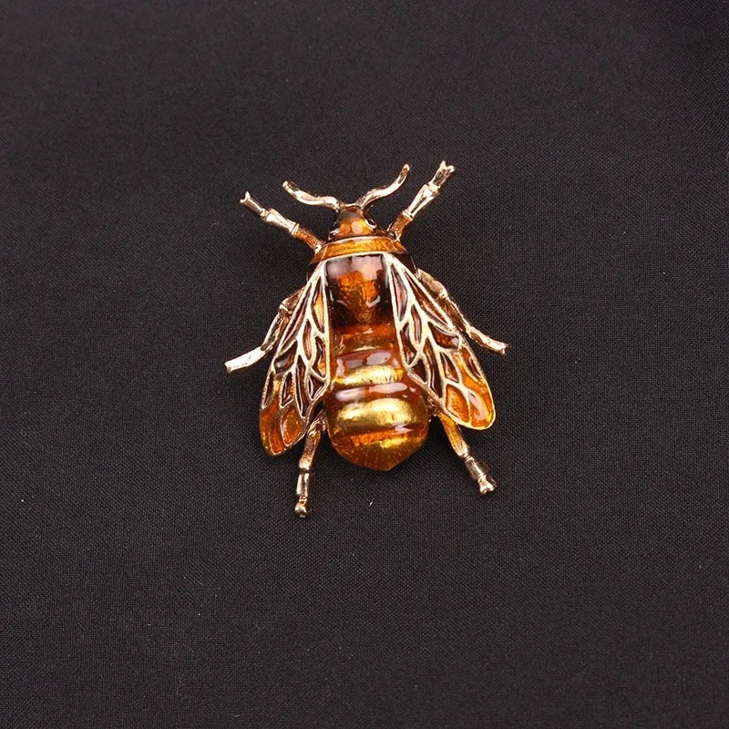 Gold enamel bumblebee brooch pin with detailed wings for women’s accessories