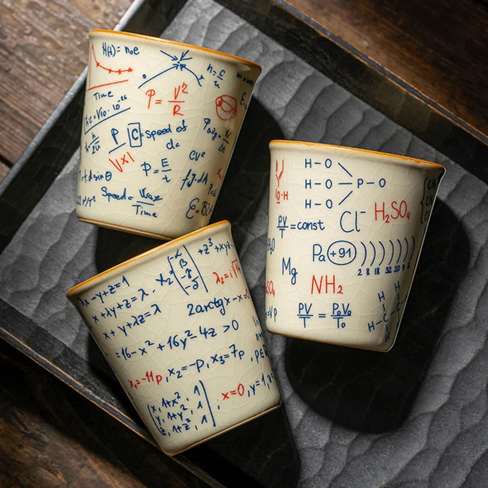 ceramic espresso mug with mathematical and science formula pattern design