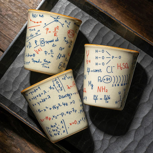 ceramic espresso mug with mathematical and science formula pattern design