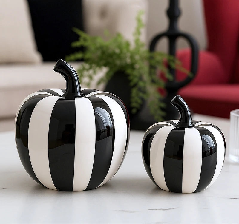 black-and-white-striped-apple-pear-ceramic-ornament