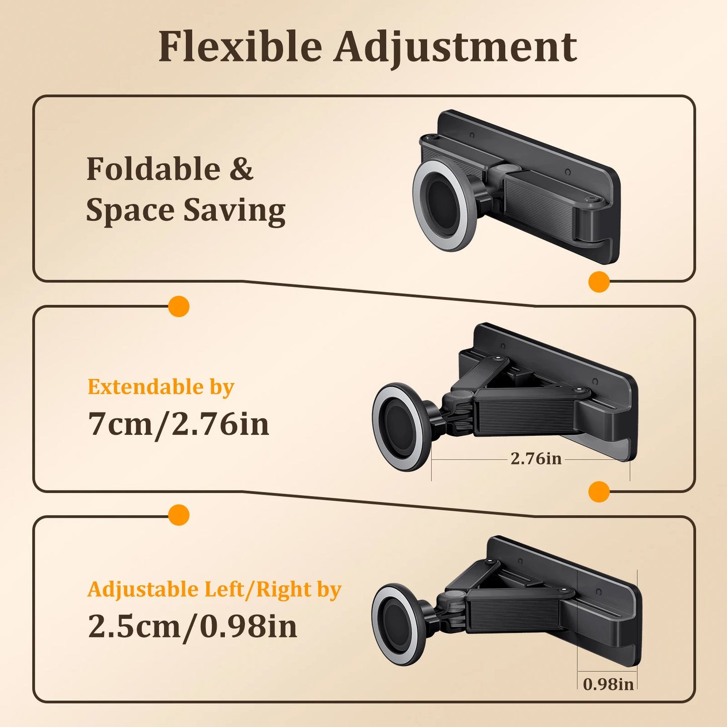 Flexible adjustment mechanism with foldable and space-saving features on a beige background
