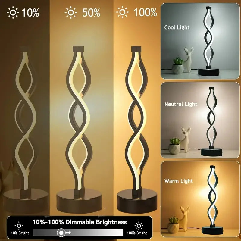 Decorative lamp with dimmable brightness options shown in various lighting conditions.