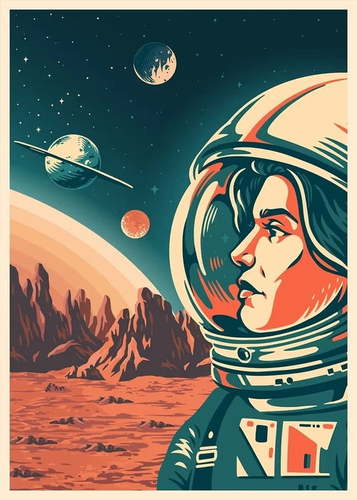 Vintage Space Wall Art – Retro Astronaut & Rocket Illustration Canvas Prints