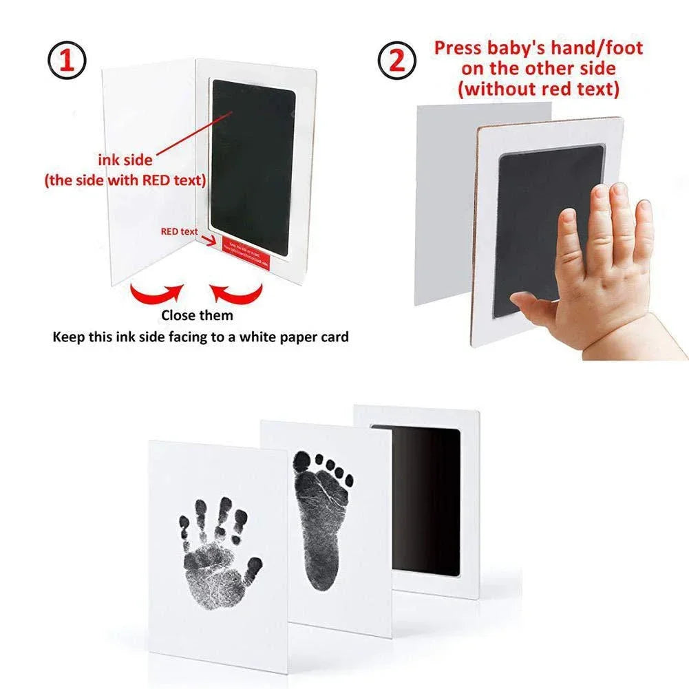 Instructions for using a baby hand or foot impression kit with inkless ink.
