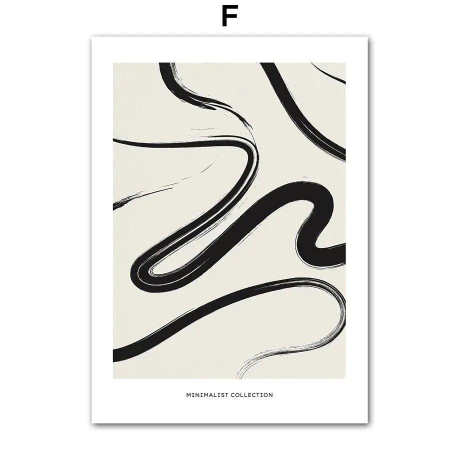 Abstract black line art on a beige background with 'Minimalist Collection' text.