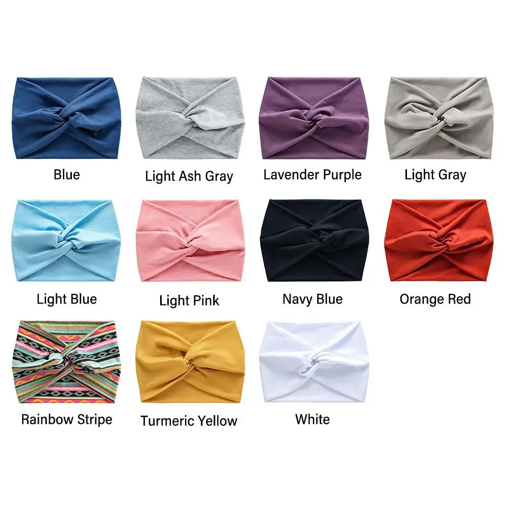 Collection of headbands in various colors on a white background