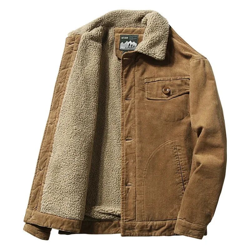 Brown jacket with sherpa lining on a white background