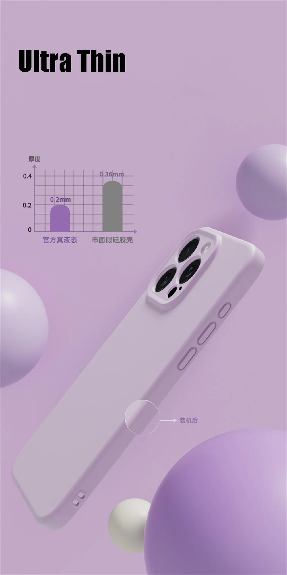 Phone case with ultra-thin feature on a purple background