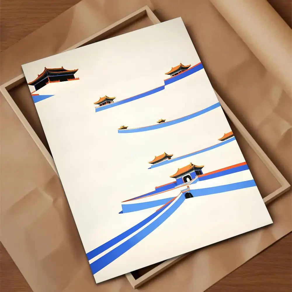 Green Jiangnan self-adhesive landscape art poster in modern Asian style for living room wall decor