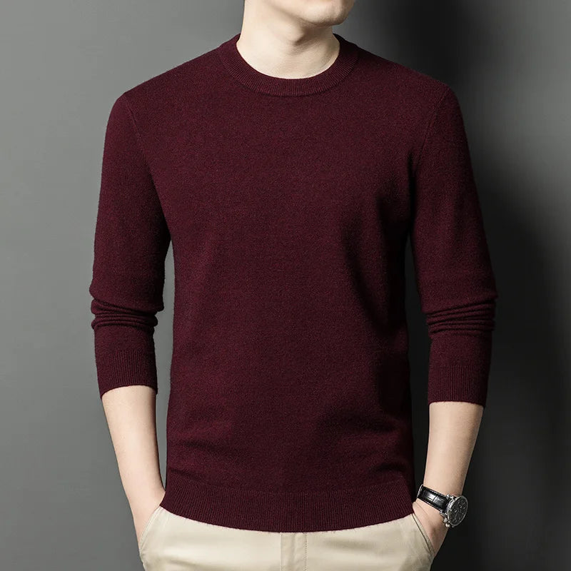 Men’s Classic Knit Sweater – Round Neck Long Sleeve Casual Pullover for Autumn/Winter