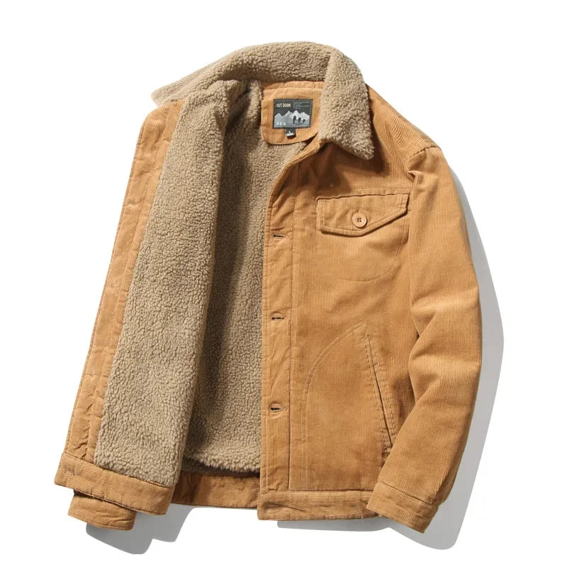 Brown jacket with sherpa lining on a white background