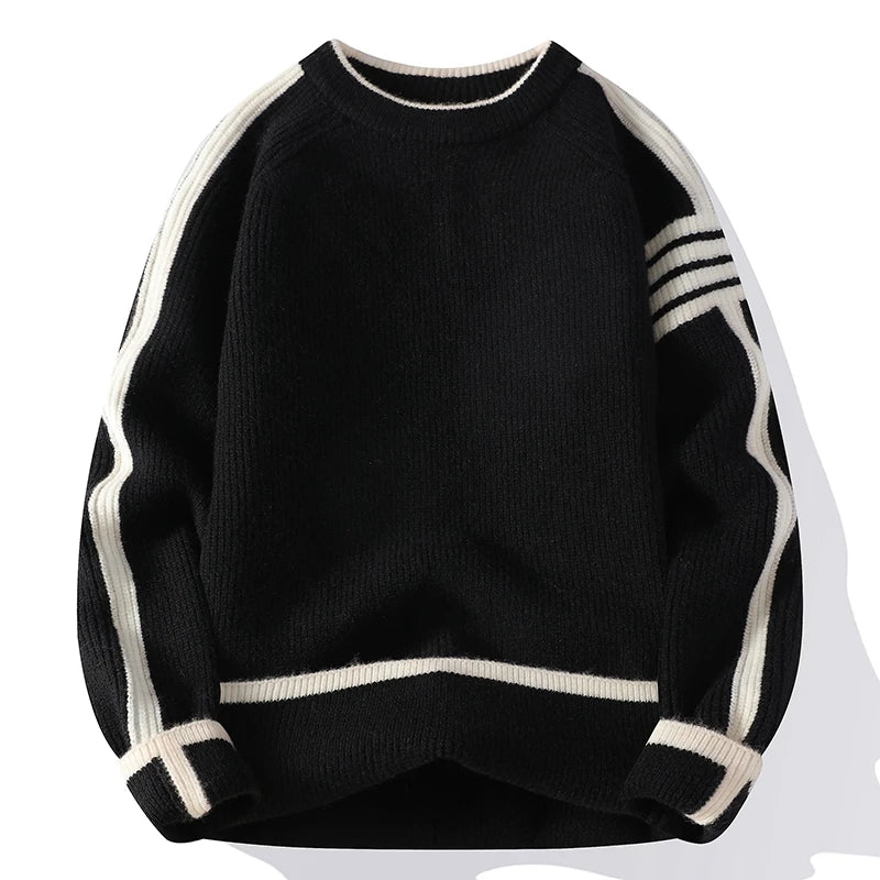 Black sweater with white stripes on a white background