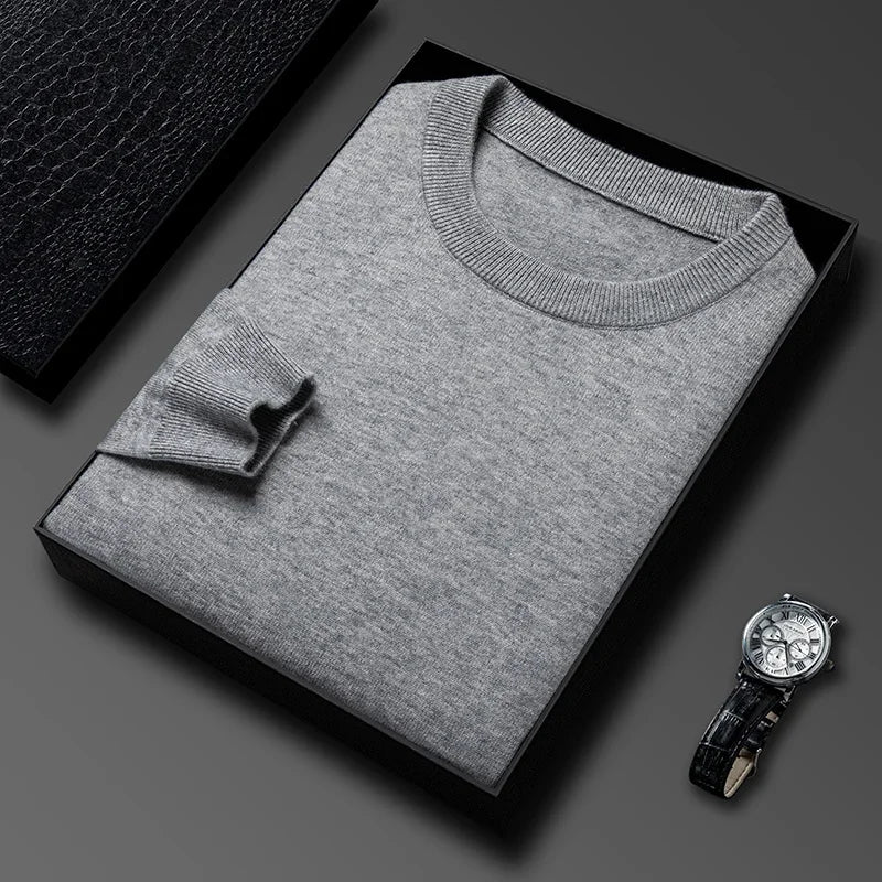 Men’s Classic Knit Sweater – Round Neck Long Sleeve Casual Pullover for Autumn/Winter
