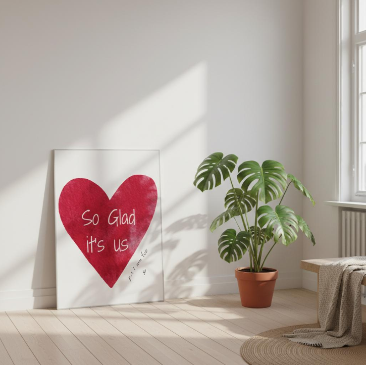 Minimalist Romantic Wall Art Printable – “So Glad It’s Us” Digital Download PDF Print