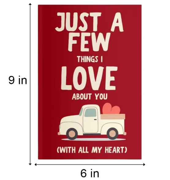 Red book cover with a white truck and hearts, featuring text on a white background